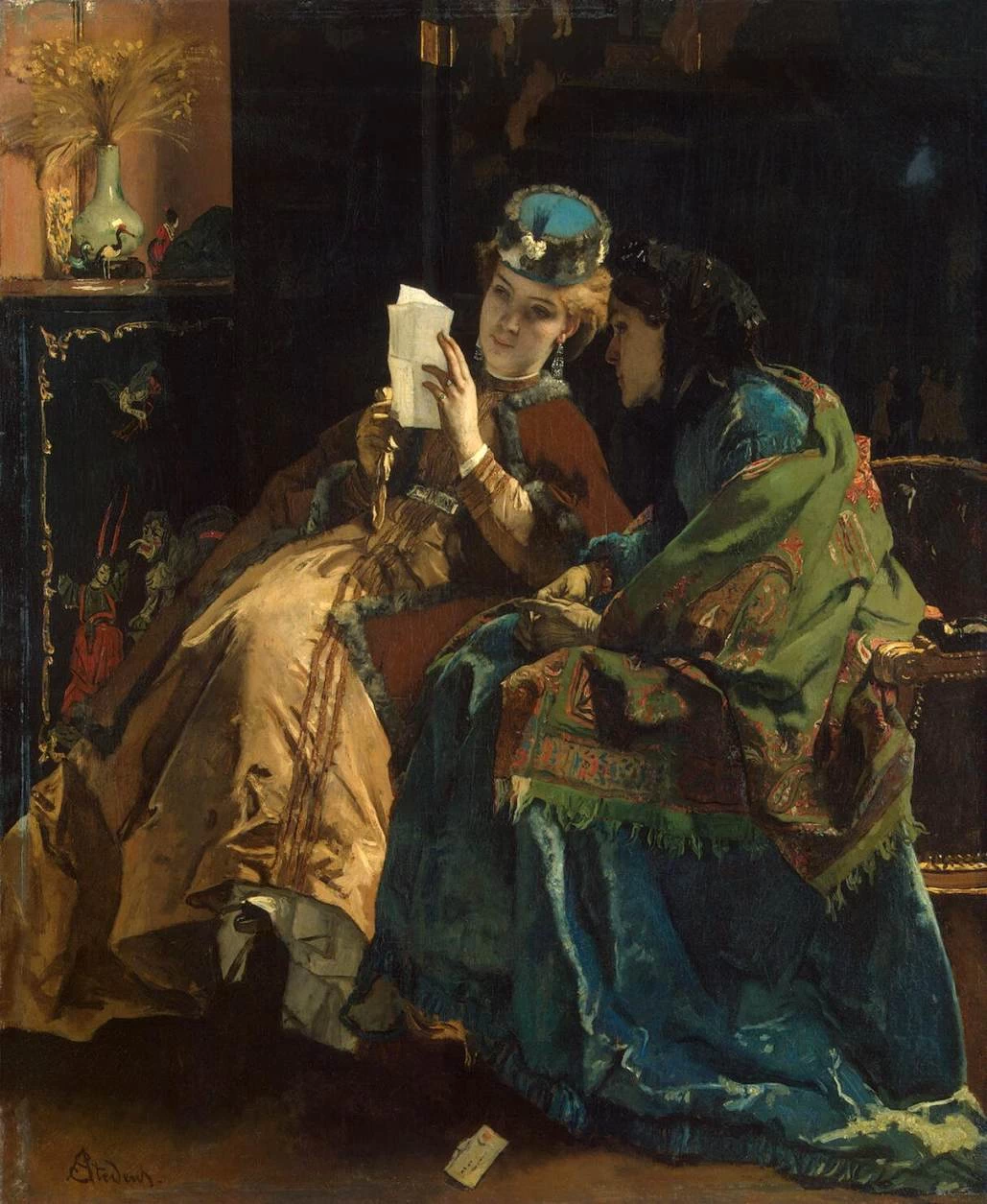 Alfred Émile Stevens - 112, Lettera piacevole, 1860, Hermitage, San Pietroburgo